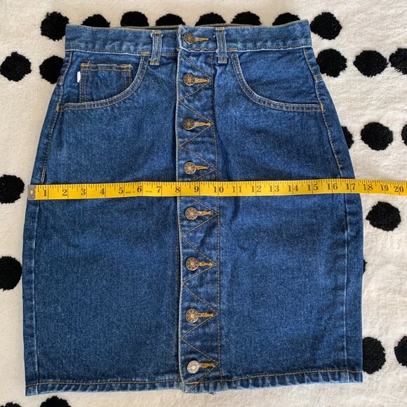 Vintage 80s 90s High Rise Dark Wash Denim Button Front Pencil Jean Skirt - Picture 7 of 9